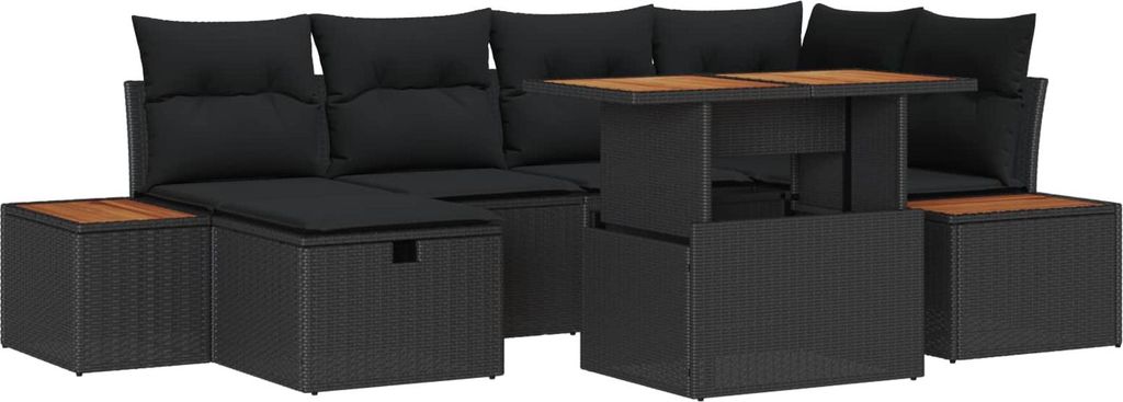 Garten-Sofa-Set 7 pcs Schwarz Poly-Rattan