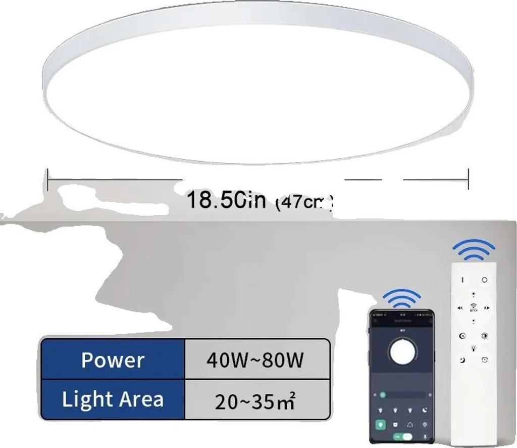 Plafonnier Dimmable 80W avec App et Télécommande Luminaire Blanc de Plafond