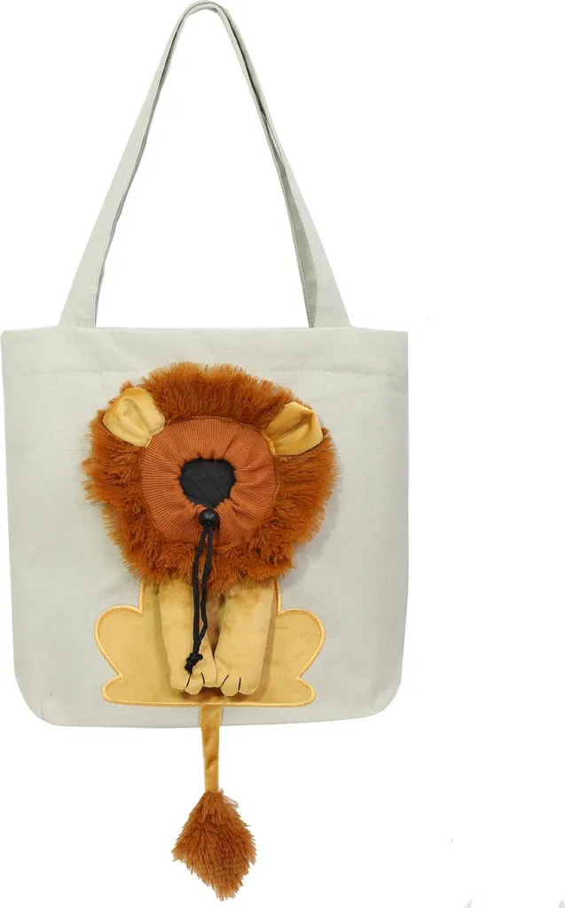 Trasportino Divertente Leone: Borsa in Cotone Grigio per Pet
