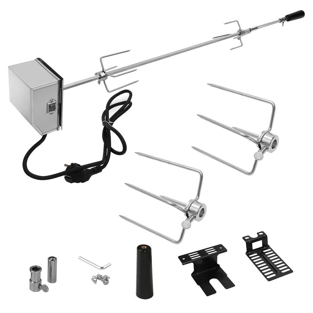 107cm Grillspieß Set Inkl. 2X Fleischnadeln und Edelstahl Motor 220V Drehspieß Rotisserie Elektrischer Drehspiess Universal Grillspiess 304 Edels...