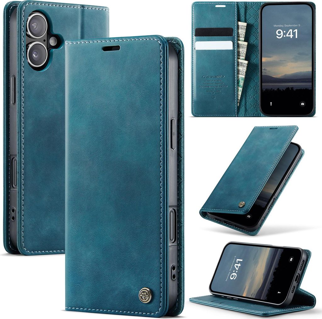 Handyhülle für iPhone 17 Hülle Leder mit RFID Schutzhülle Klapphülle Magnet Kartenfach Standfunktion Blau