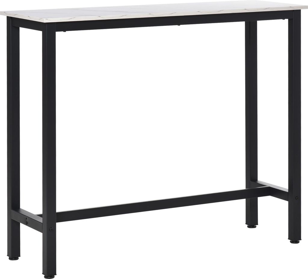 Bartisch in Marmoroptik, Stahlrahmen, Nivellierfüße, 120x40x100 cm, Weiß/Schwarz