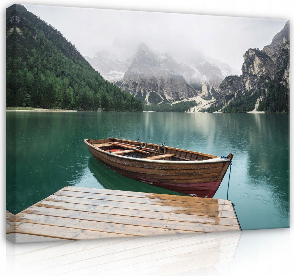 Leinwandbilder Berge Landschaft Boot Natur 100x70 cm XXL Modern Canvas Bild auf Leinwand Bilder Leinwandbild Wandbilder Wohnzimmer Schlafzimmer