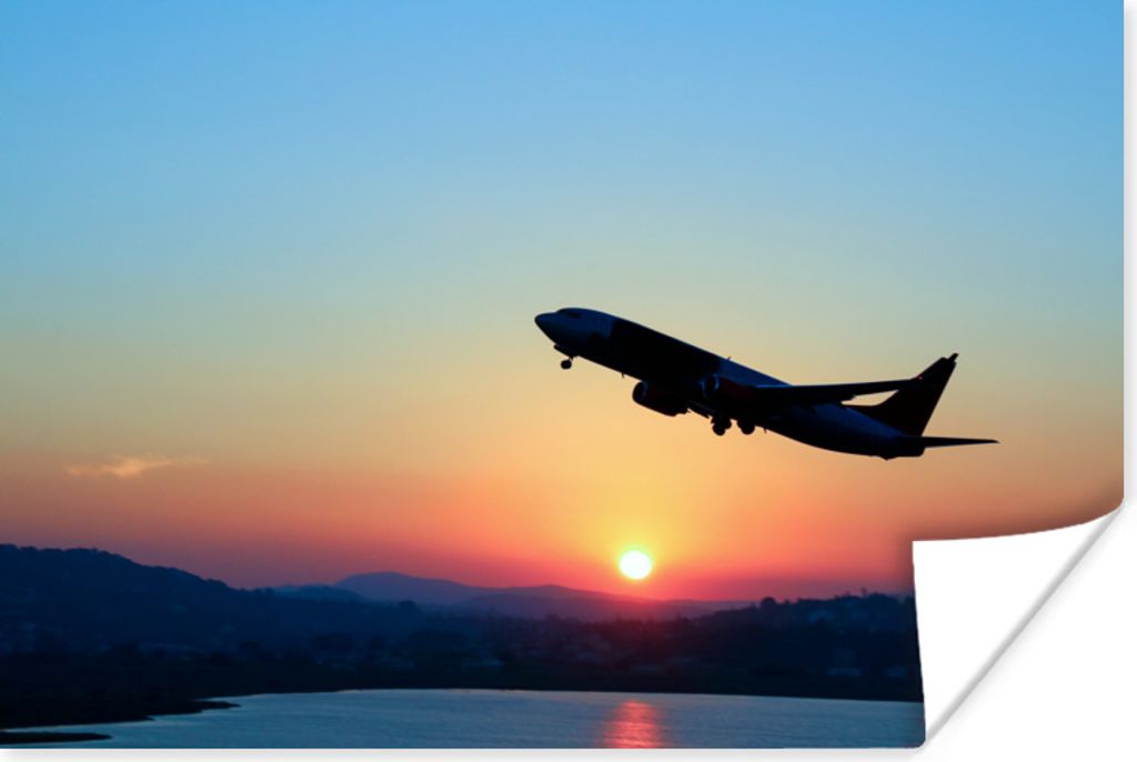 MuchoWow Poster Aufsteigendes Flugzeug bei klarem Himmel 90x60 cm - Schlafzimmer