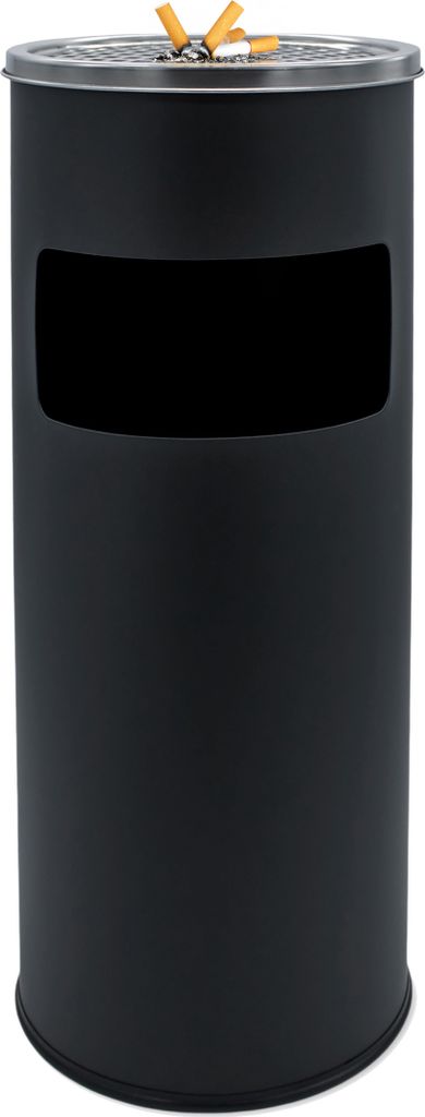 Standaschenbecher XL Metall mit Edelstahl Aufsatz - ca. Ø 25 cm x 60 cm - Aschebehälter mit Abfalleimer (schwarz)