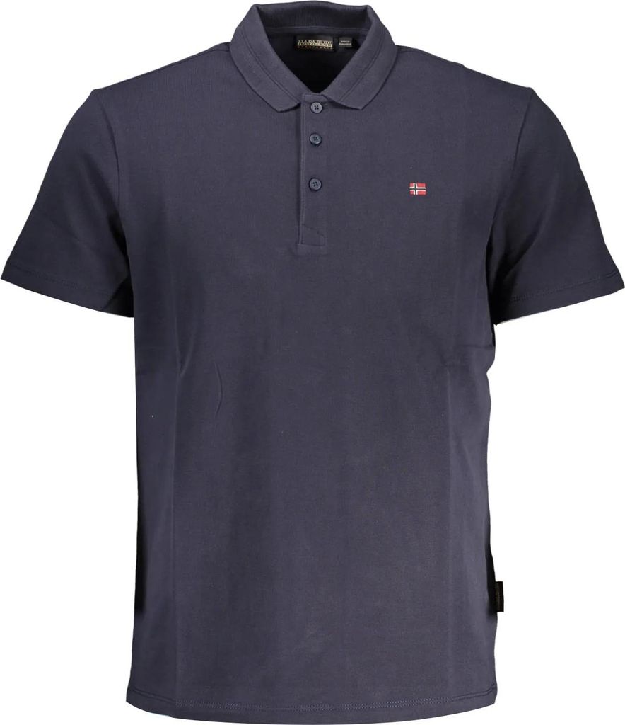 Herren Kurzarm-Poloshirt Blau mit Stickerei und Knopfleiste Produktbild 
