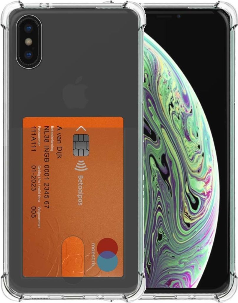 Smartphonica Telefoonhoesje Geschikt voor iPhone X/Xs met Pasjeshouder Doorzichtig Siliconen - Transparant TPU Shockproof Backcover Case with Car...