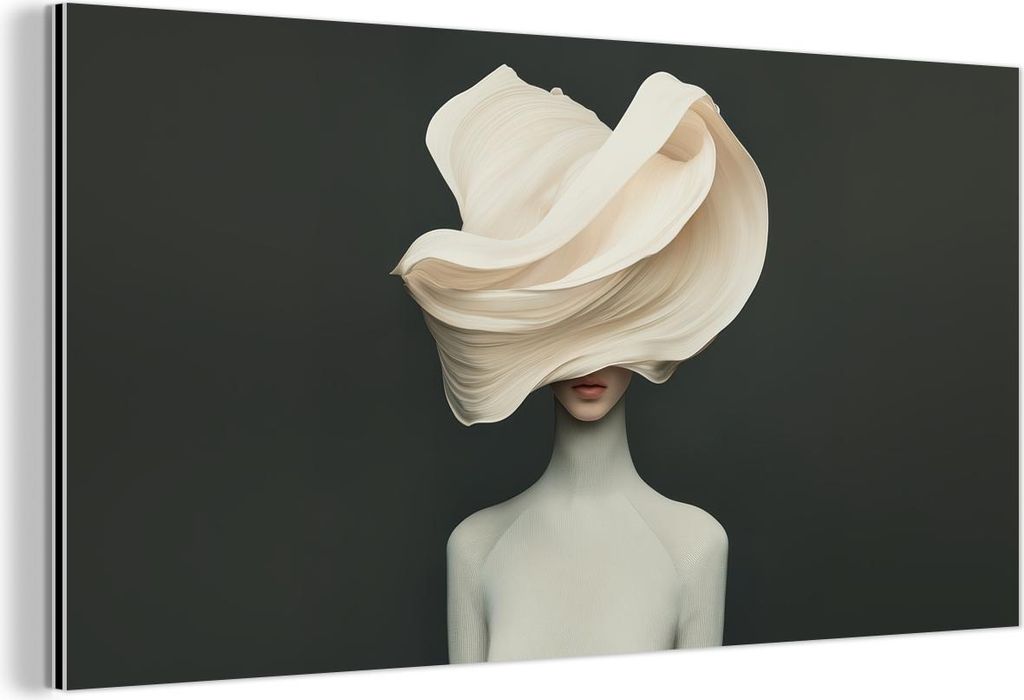 MuchoWow Wanddekoration Metall Metallbild Wandkunst 80x40 cm Frau - Beige - Hut MuchoWow Aluminium Gemälde - Wanddekoration - Alubild
