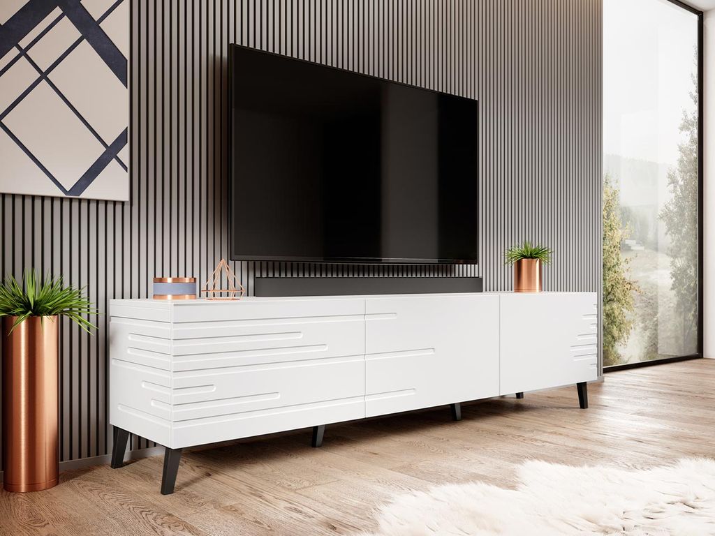 mirjan24 tv-lowboard nova 3d, tv-tisch mit 3 türen, modern wohnzimmer  tv-kommode, stilvoll kolektion (farbe: weiß)