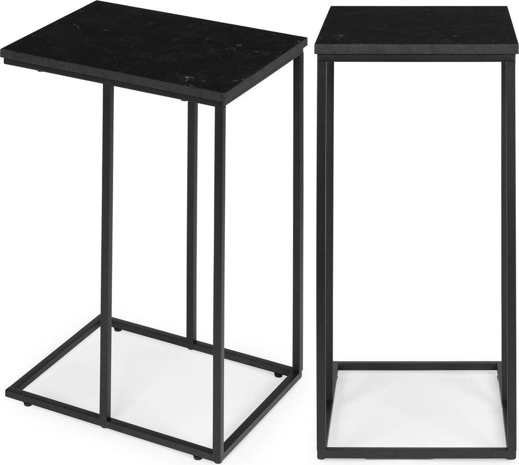 Beistelltisch für Laptop, Couchtisch, C-förmig, schwarzer Marmor, ModernHome