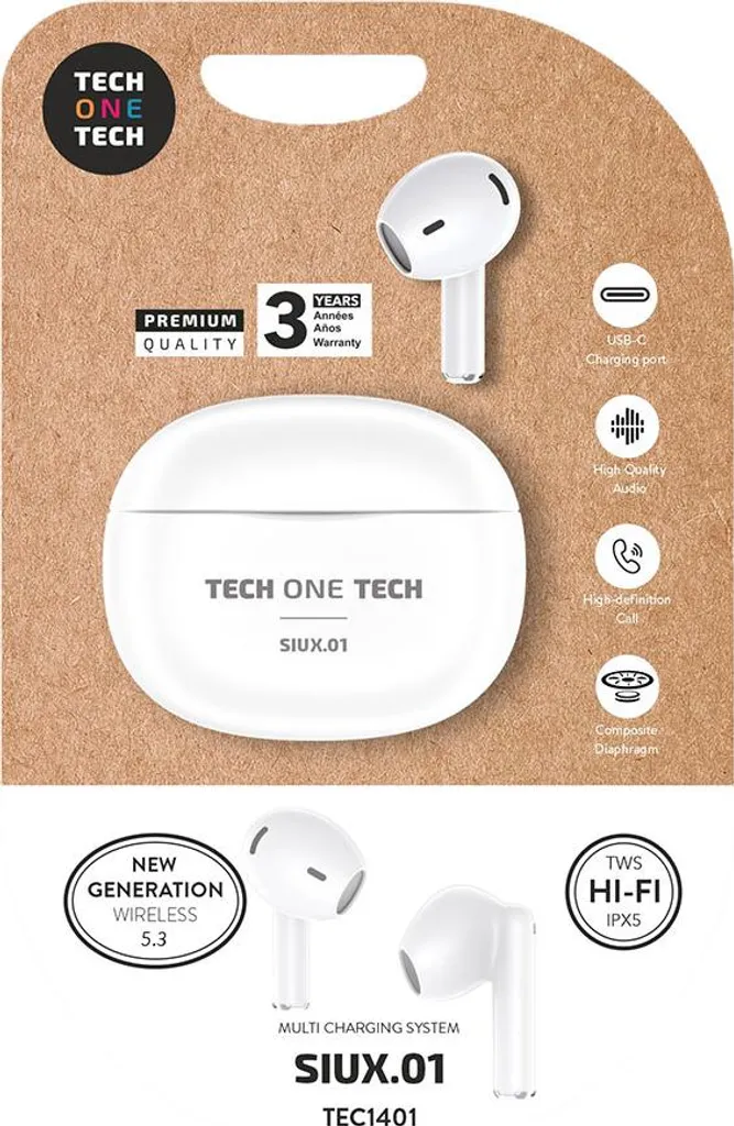 Cuffie In-Ear Bluetooth Tech One Tech TEC1401 | Auricolari TWS Bianco - 2