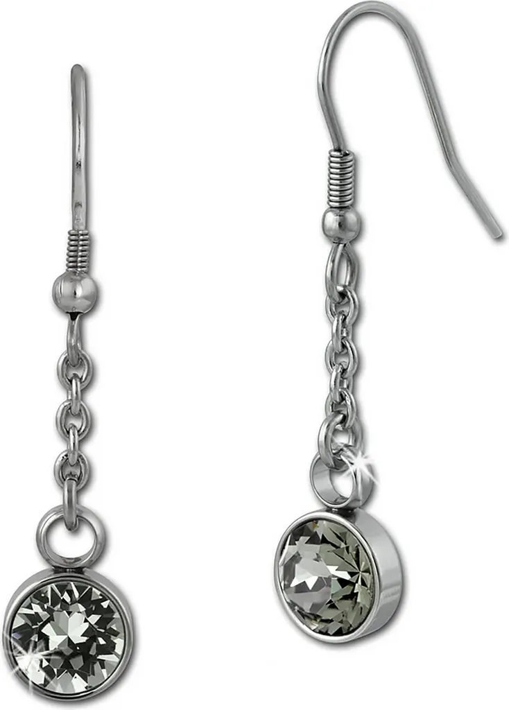 Orecchini Pendenti Donna In Acciaio Inox E Ceramica Nera Con Zirconi Bianchi – Amello, Eleganti E Moderni, Ideali Come Regalo
