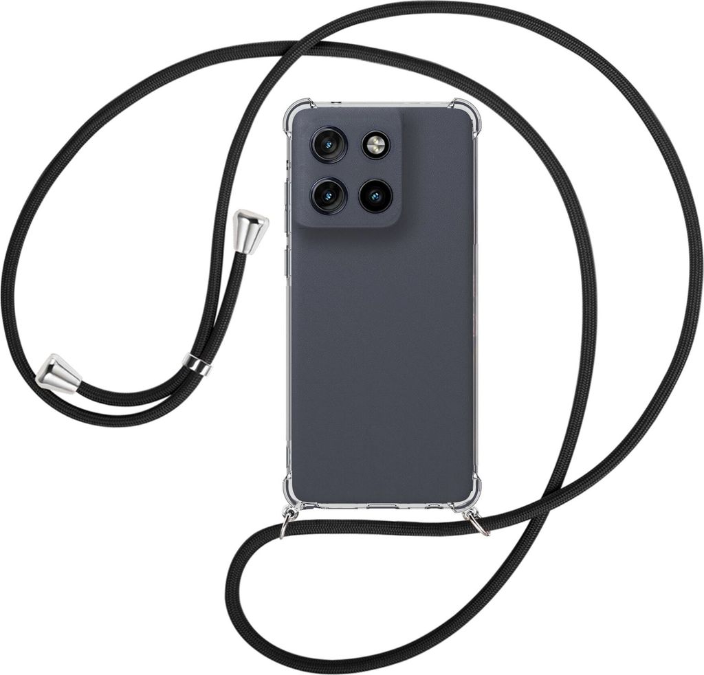 Handykette Backcover-Schutzhülle mit Band (Metall silberfarben) für Motorola Moto G Stylus 5G (2025) - schwarz