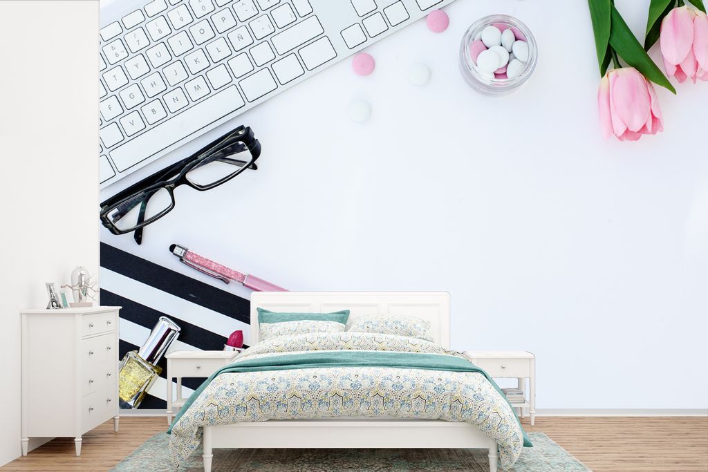 MuchoWow Fototapete für Wohnzimmer oder Schlafzimmer Wandtapete Vinyl Motivtapete Der Arbeitsplatz einer Frau - 420x280 cm - Zimmer für Kinder