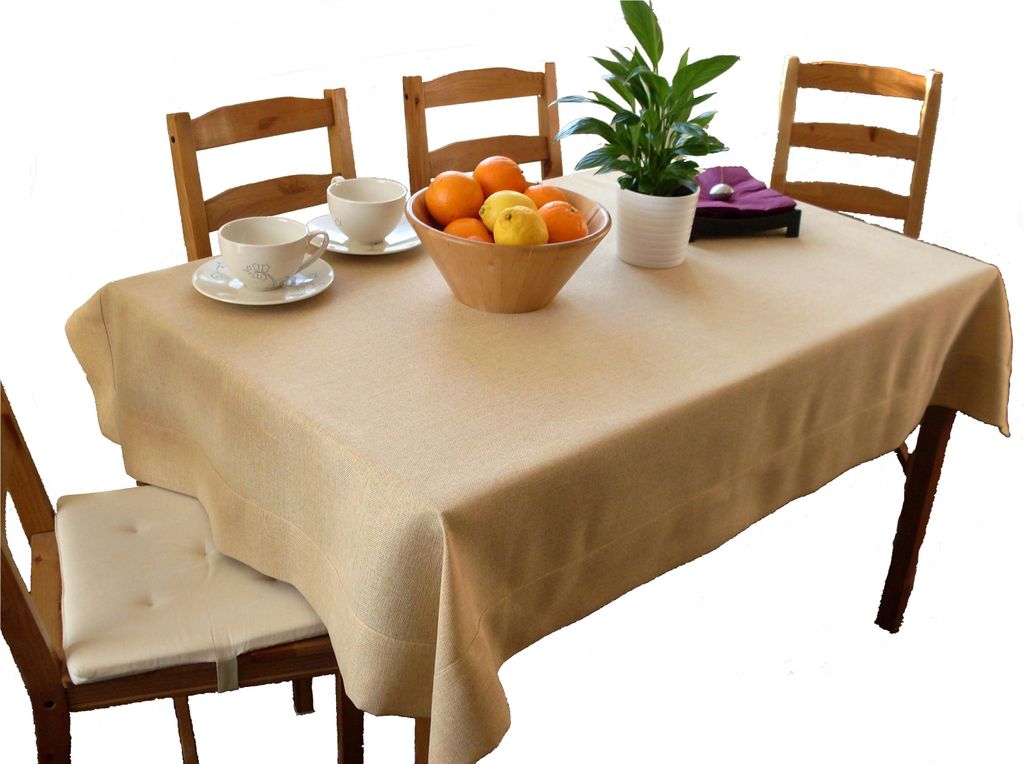 Beige, glatte Tischdecke 140x180 cm, angenehmes Material, breite Streifen, Leinenimitat