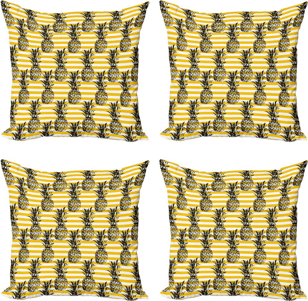 ABAKUHAUS Früchte Kissenbezug Set (4 Stück), Modernes Ananas-Motiv, Moderner Doppelseitiger Digitaldruck, 40 cm x 40 cm, Erde Gelb Weiß