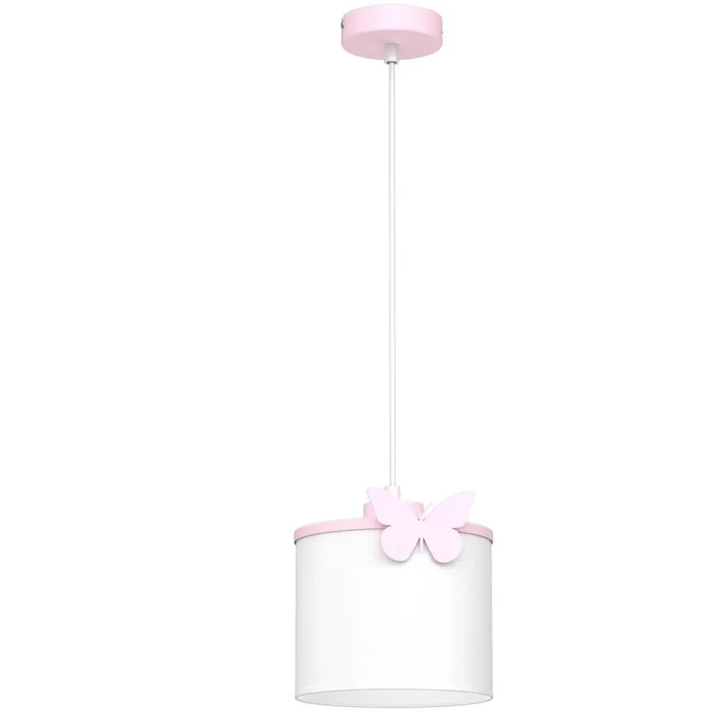 Suspension Luminex Sweet blanche et rose avec papillons culot E27 15W