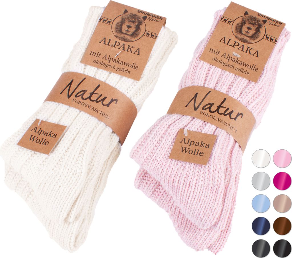 BRUBAKER 4 Paar Alpaka Socken mit Alpakawolle - Wintersocken Set für Damen und Herren, Rosa und Beige, 35-38