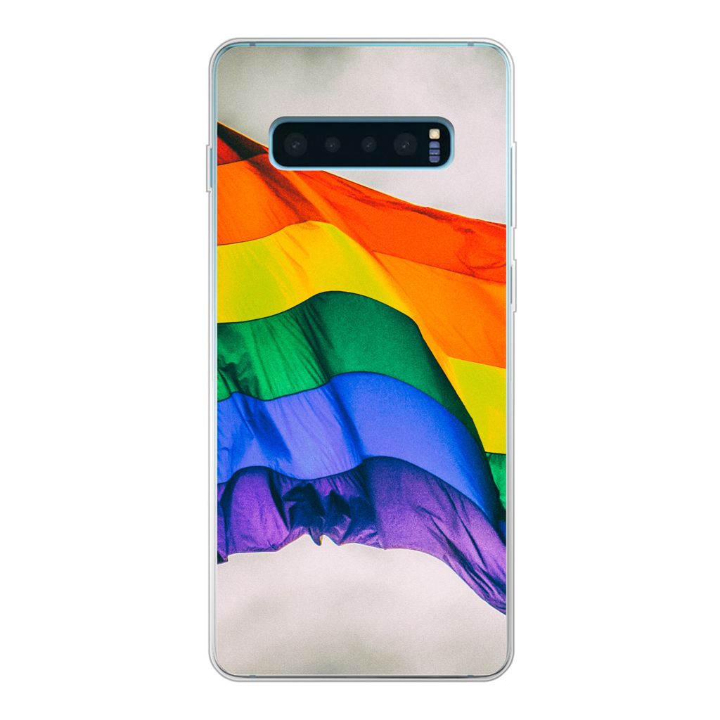 MuchoWow Handyhülle Schutzhülle Hülle für Samsung Galaxy S10 Plus Foto einer Regenbogenflagge Silikon Softcase Handy Hülle - Schutzhülle