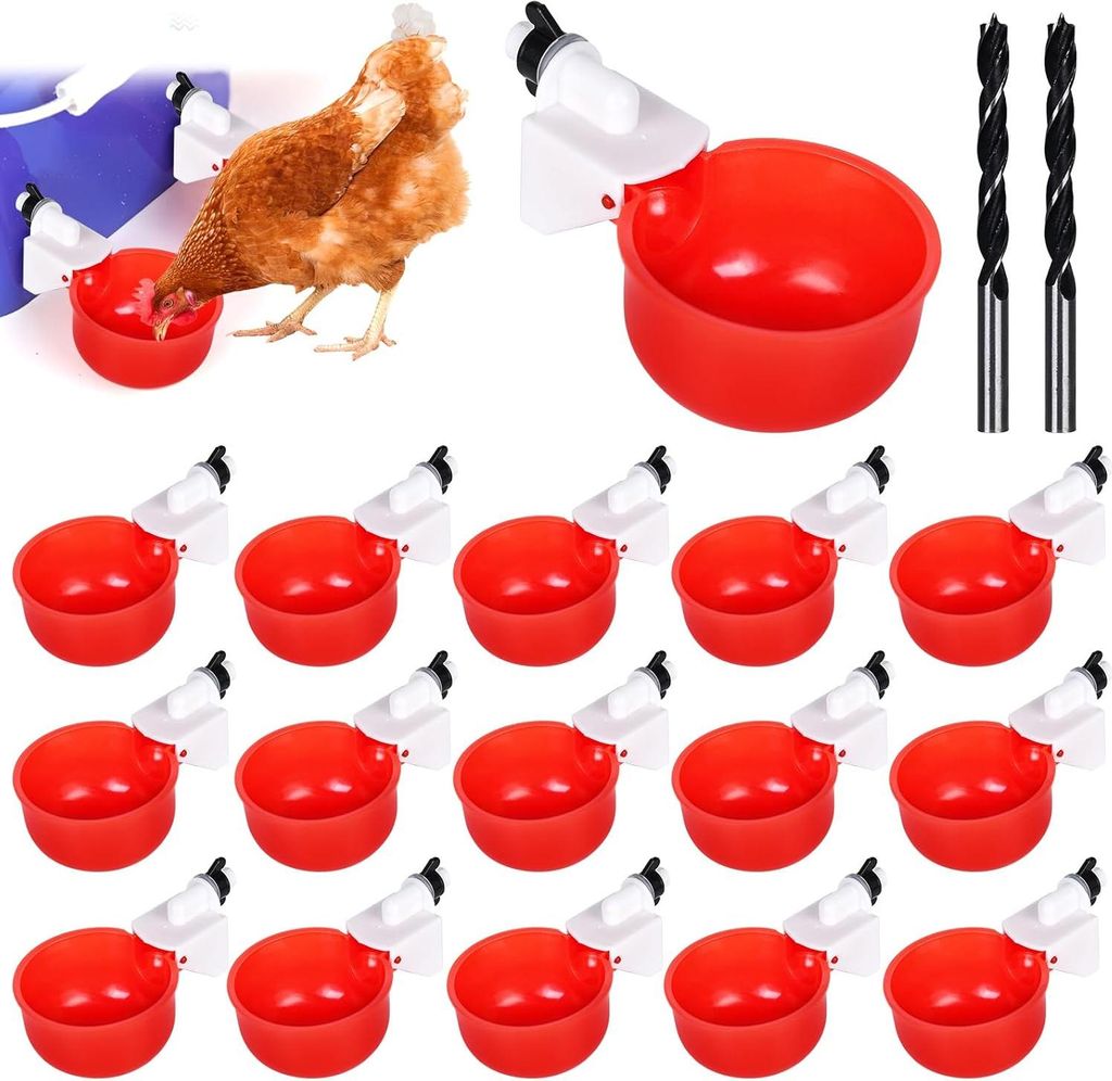 Set mit 16 automatischen Wasserspendern für Hühner, mit Bohrer, automatische Tränke für Geflügel, Enten, Gänse, Puten