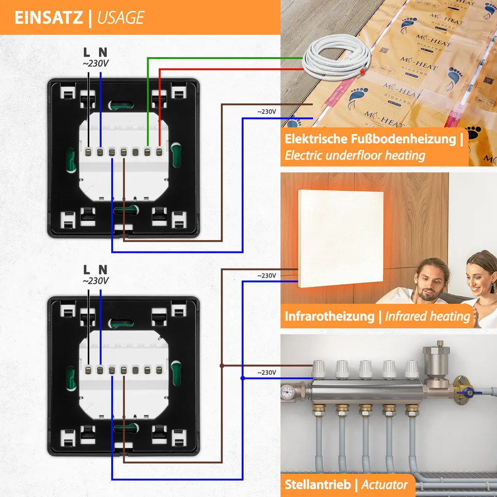 Thermostat programmable noir E91 avec écran LCD et capteur de précision - 7