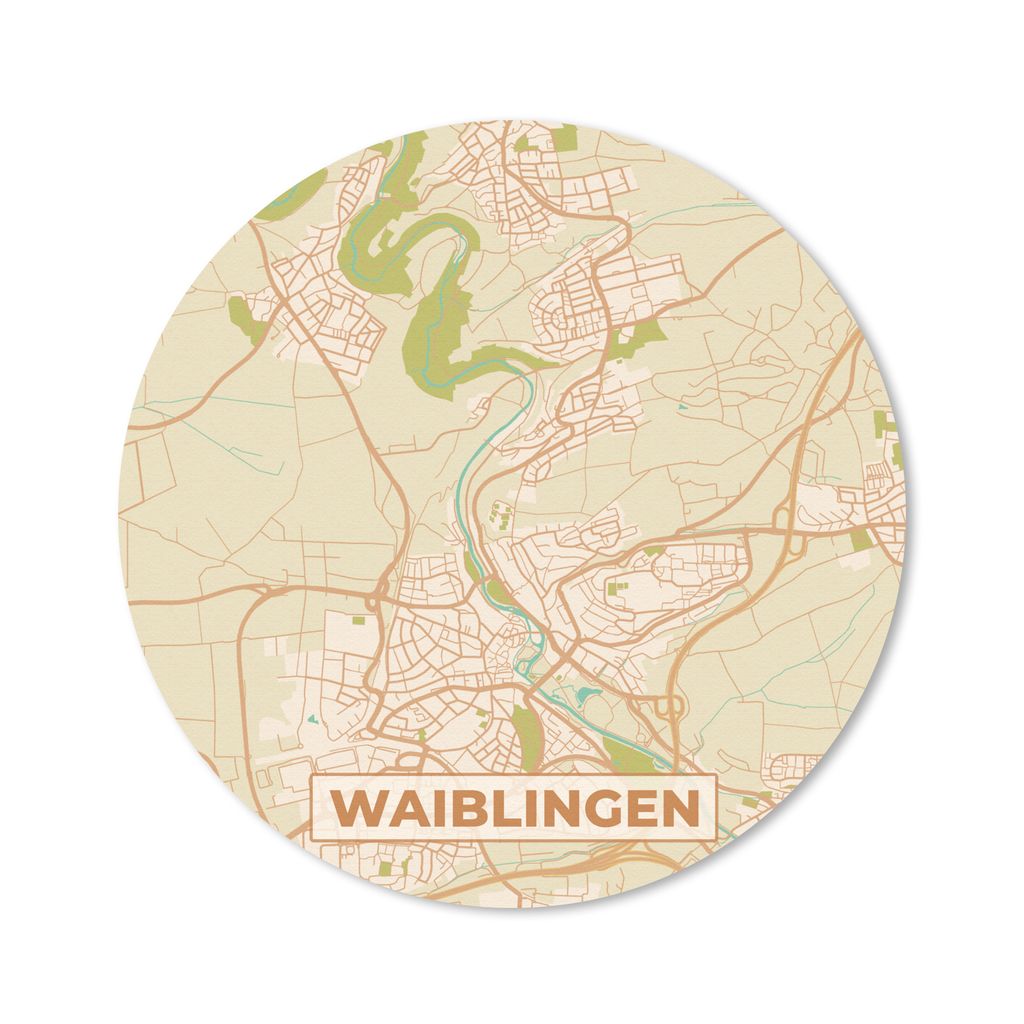 MuchoWow Mauspad Mousepad Waiblingen - Karte - Vintage - Stadtplan 40x40 cm - Mousepads - Maus Mat - Pad - Mausunterlage - Schreibtisch Accessoires