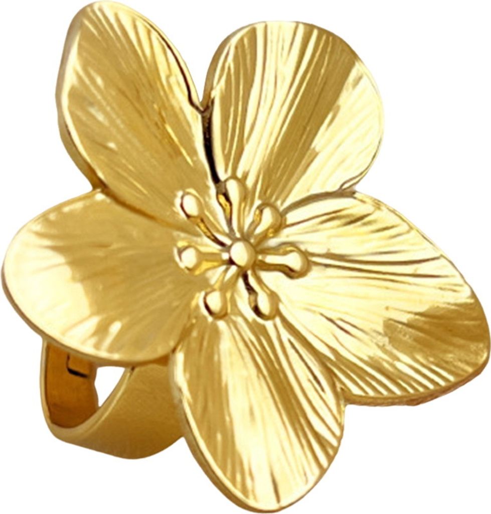 Offener Blumenring, verstellbar, poliertes Metall, einfarbig, glatt, übertriebener Stil, Blütenblatt, Damen, Abschlussball, Party, Fingerring, Ge...