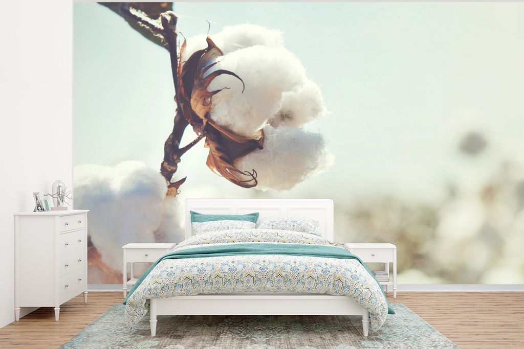 MuchoWow Fototapete für Wohnzimmer oder Schlafzimmer Wandtapete Vinyl Motivtapete Pflanzen - Blume - Zweig - Natur - 350x260 cm - Wohnzimmer-Tapete