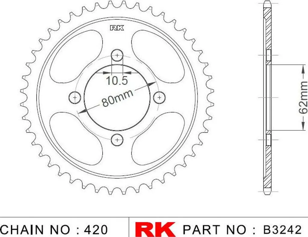 Pignon à chaîne RK 3242 428 en acier argent 54 dents pour moto et quad