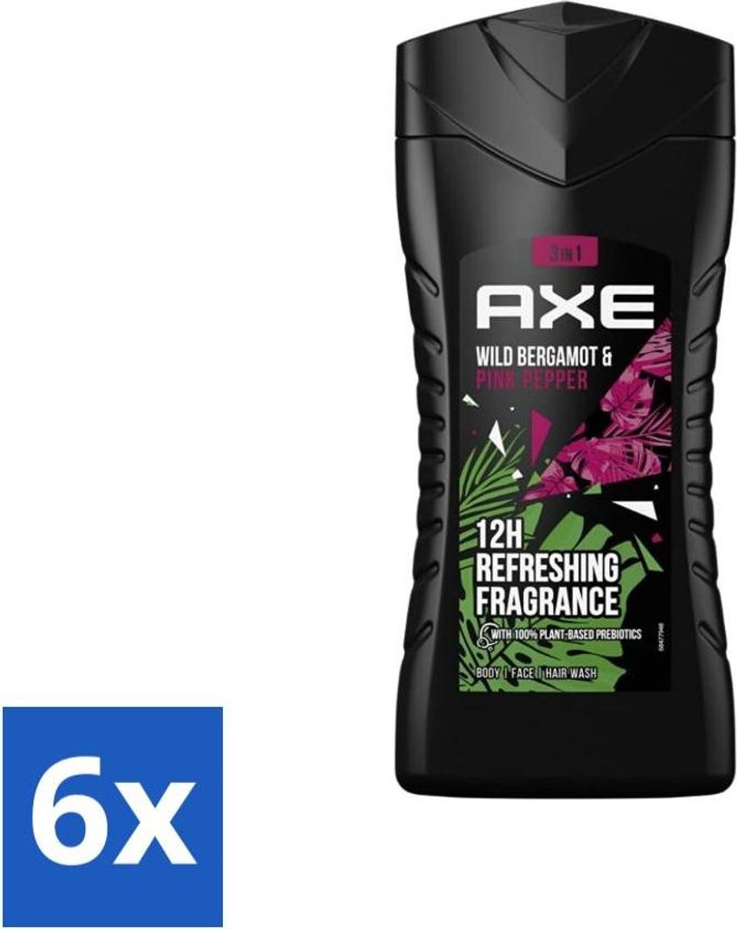 Axe - 3-in-1 Duschgel - Wilde Bergamotte & Rosa Pfeffer - 100% pflanzlich - 250 ml - Vorteilspack - 6 Stücke