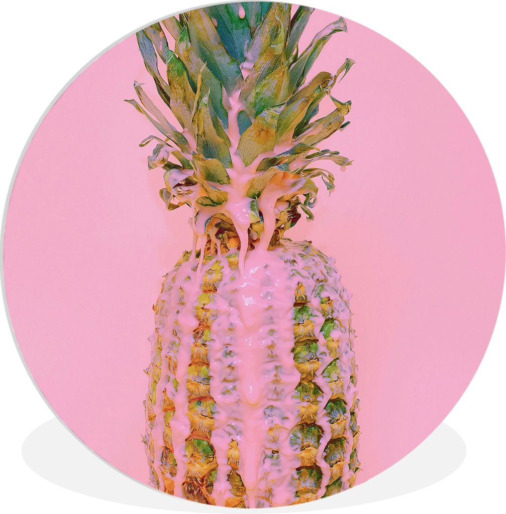 MuchoWow Rundes Wandbild - Runde Bilder Farbe - Ananas - Rosa - Sommer Ø 30 cm Kreis Wanddekoration Kunststoff - Wandkreis - Wandschmuck - Schla...