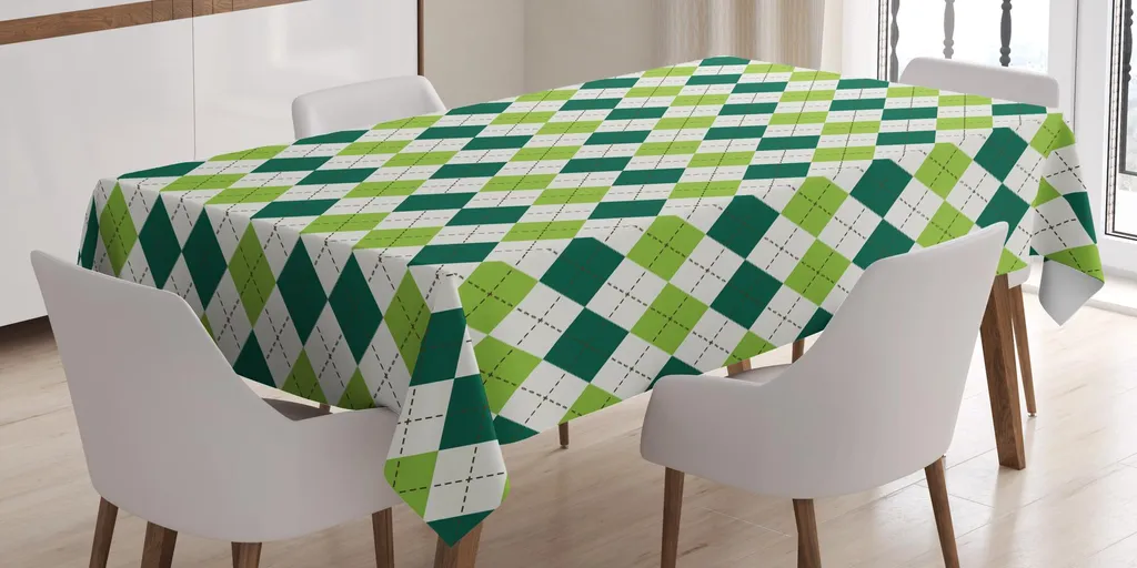 ABAKUHAUS Tovaglia geometrica, motivo classico a rombi con linee tratteggiate, design vintage, 140 x 240 cm, verde lime verde scuro