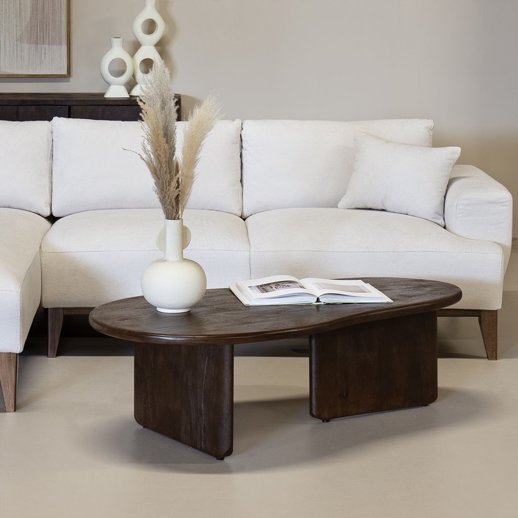 Couchtisch Organische Form - Dunkelbraun - Mangoholz - 130cm - Couchtisch Sira - Giga Meubel