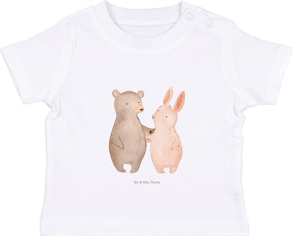 Mr. & Mrs. Panda Babyshirt Bär und Hase Umarmen 12. - 18. Monat - Weiß - Geschenk, Baby T-Shirt, Freunde, für Immer, Freundin, Top, BFF