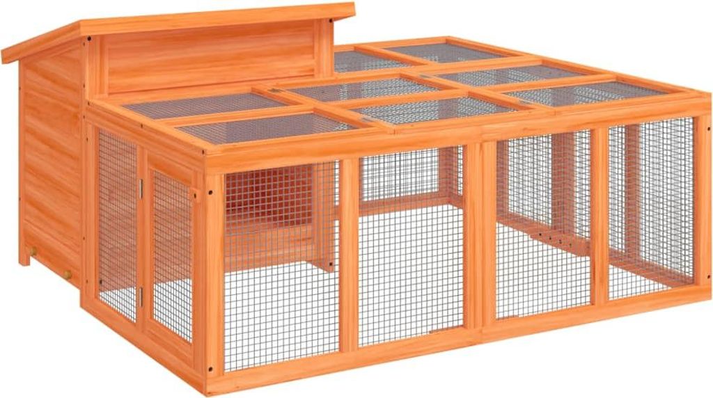 vidaXL Kaninchenstall Braun 144x123x67,5 cm Massivholz Kiefer