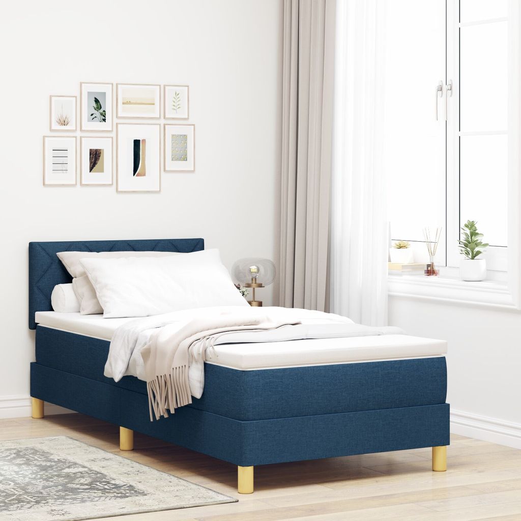Möbel Boxspringbett mit Matratze Blau 90x200 cm Stoff - Klassische Betten 3338971