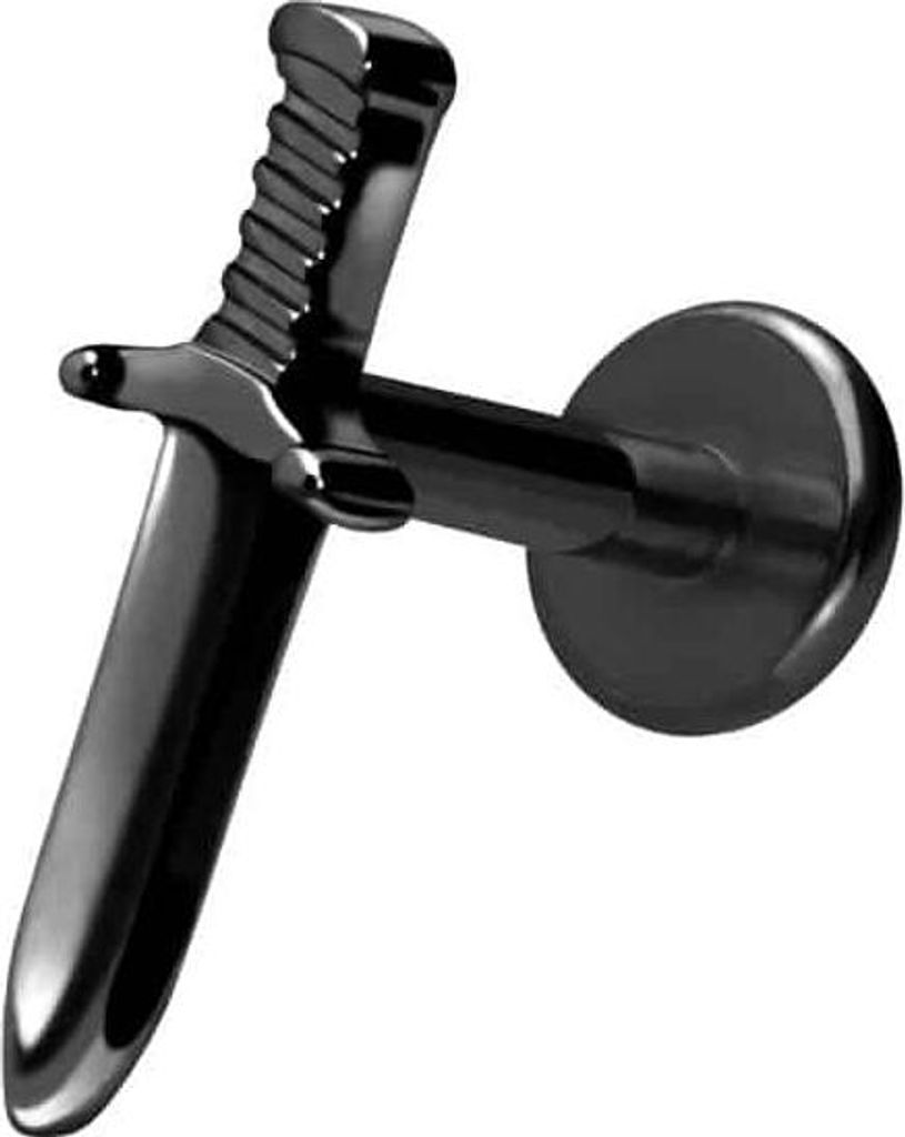 Ohrpiercing, Nasenpiercing Titan Labret mit Innengewinde SCHWERT Schwarz Stablänge: 10mm | Stabstärke: 1,6mm