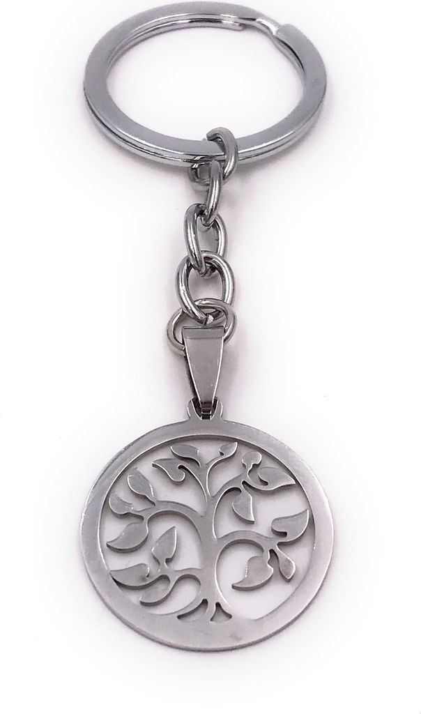 Onwomania Schlüsselanhänger Lebensbaum Blätter Baum des Lebens im Kreis silber Anhänger Keychain