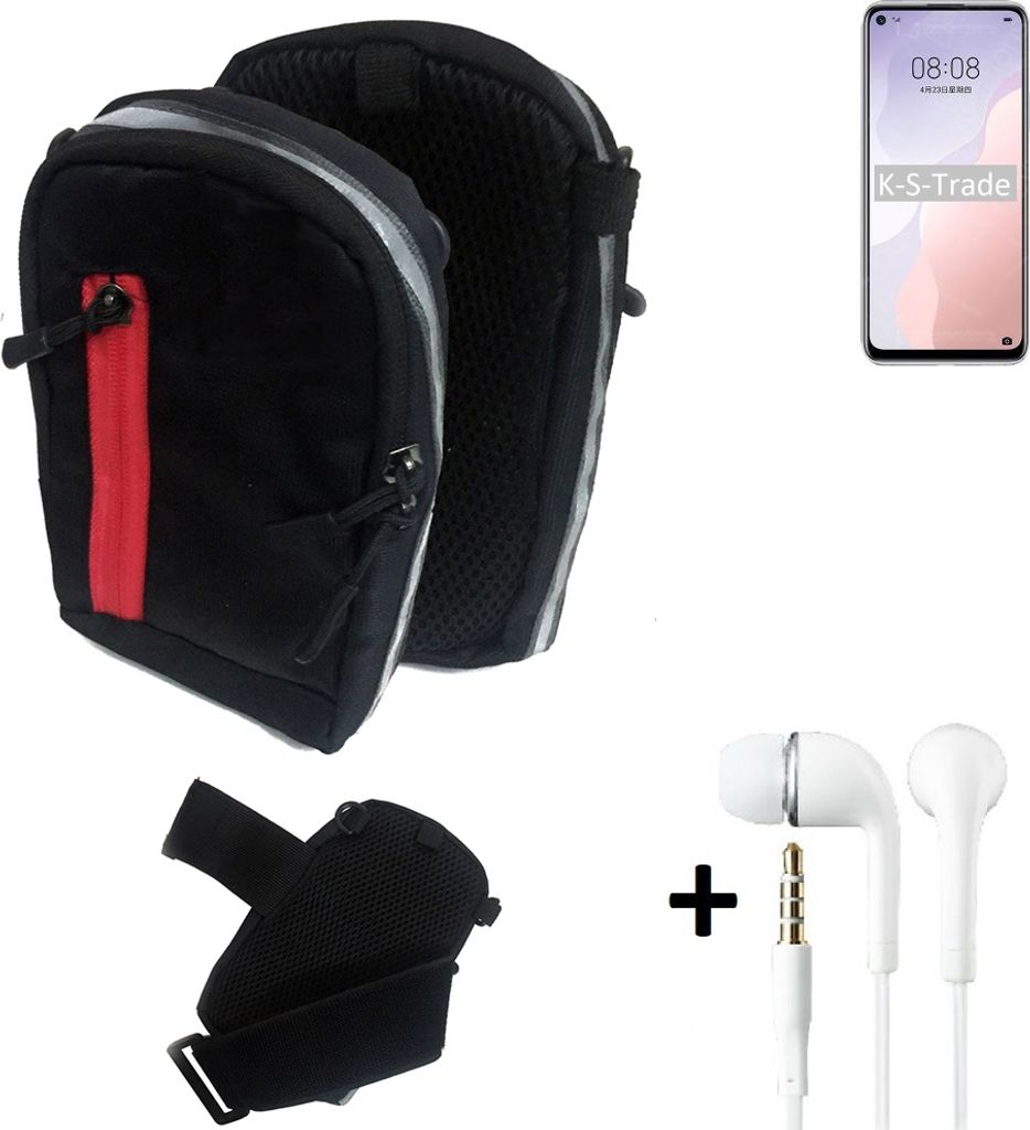 K-S-Trade Outdoor Gürteltasche Holster Umhängetasche + Kopfhörer kompatibel mit Huawei nova 7 SE 5G Vitality Edition schwarz Handy Tasche Case