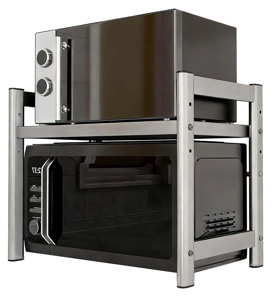 Mikrowellenregal mit 2 Etagen, ausziehbar, Küchenregal-Organizer mit 6 Haken