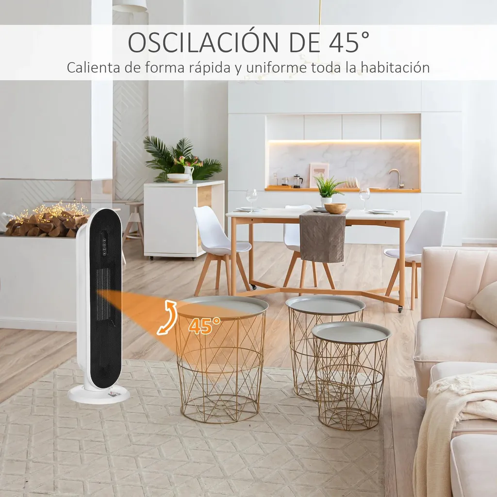 Radiateur céramique tour 2000W avec minuterie 24h et télécommande LCD
