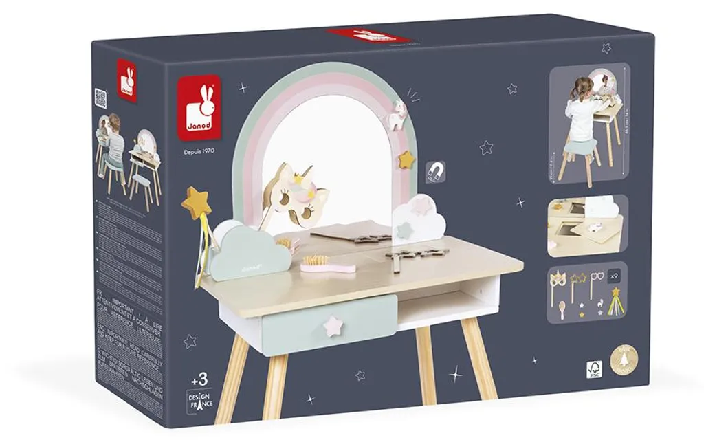Meuble de maquillage enfant Janod Licorne : jouet d'imitation en bois