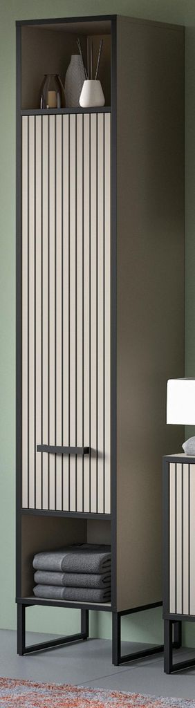 Bad Hochschrank "Scana" Badezimmer Schrank 30 x 192 cm, Soft-Close