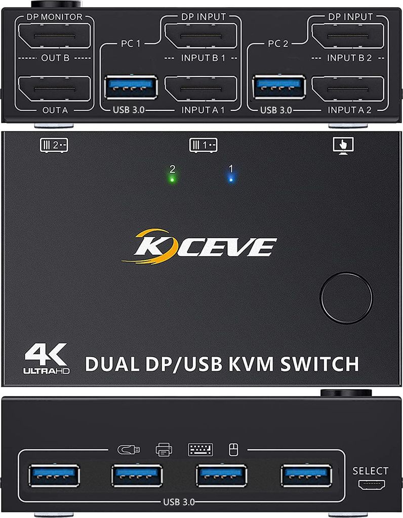 KVM prepínač pre 2 monitory a 2 počítače s podporou dvoch Obrázok produktu 