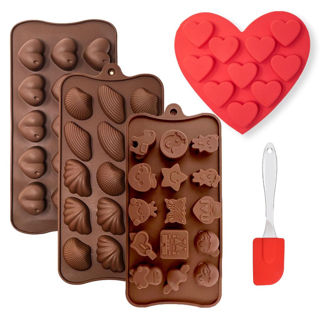 4x Silikon Backform + 1x Schaber Backform Kuchenform Pralinenform Tortenform Eiswürfel Brotform Förmchen Backformen Schokoladenform