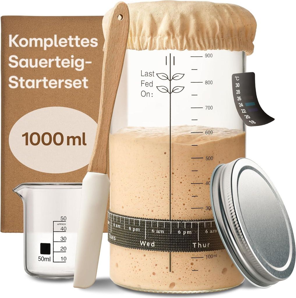 Praknu Sauerteig Starter Set aus Glas (1000 ml) Produktbild 