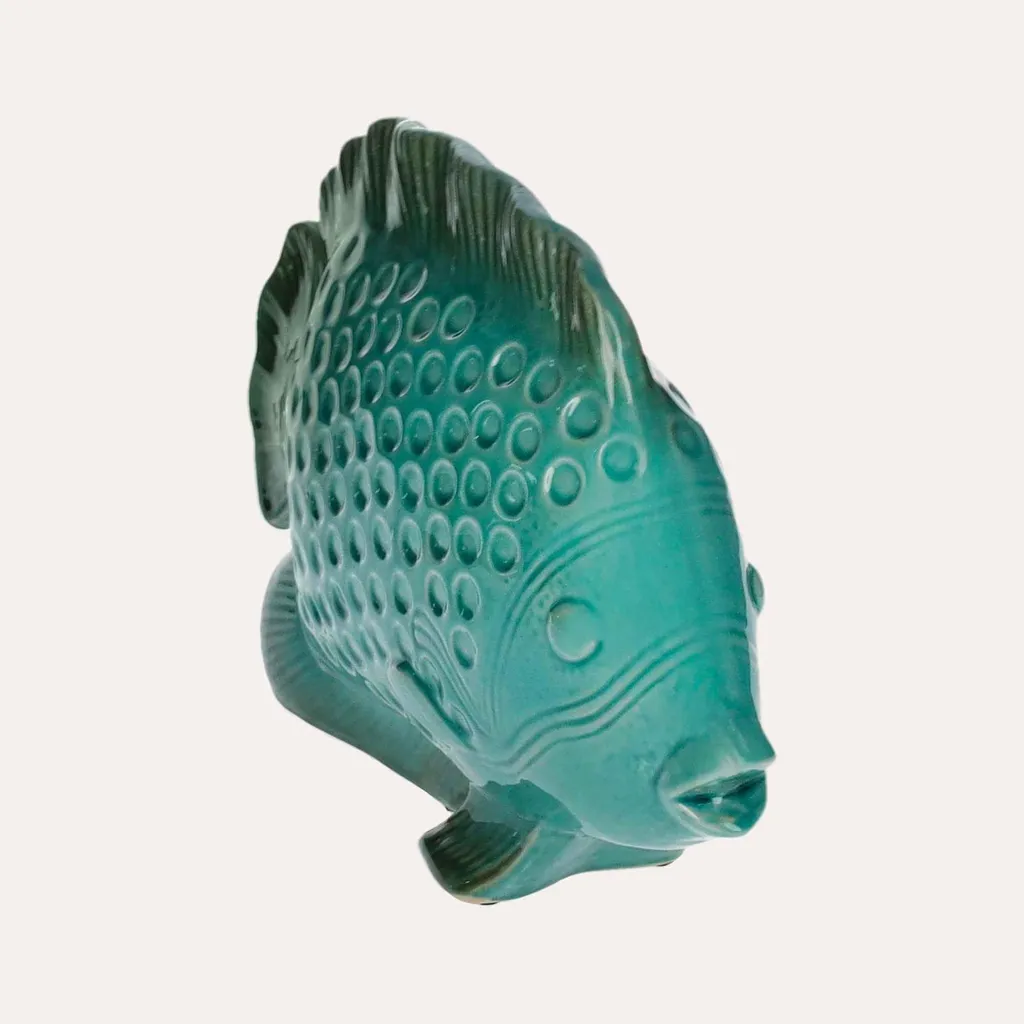 Statue de Poisson en Céramique Décorative Vert Eau pour Salon Chic