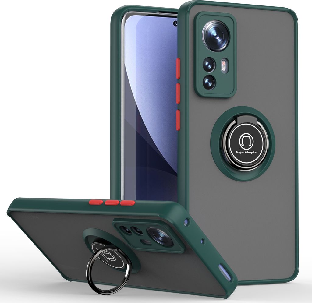 Xiaomi 12 Hülle, Ring Halter Ständer Matte Transluzent TPU Rahmen Stoßfest Schutzhülle für Xiaomi 12 / Xiaomi 12X dunkelgrün