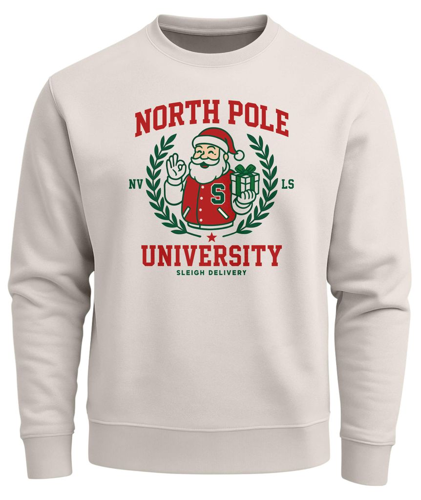 Sweatshirt Herren Weihnachtspullover College Style Schriftzug North Pole University Santa Grafik Print Fashion Streetwear Neverless