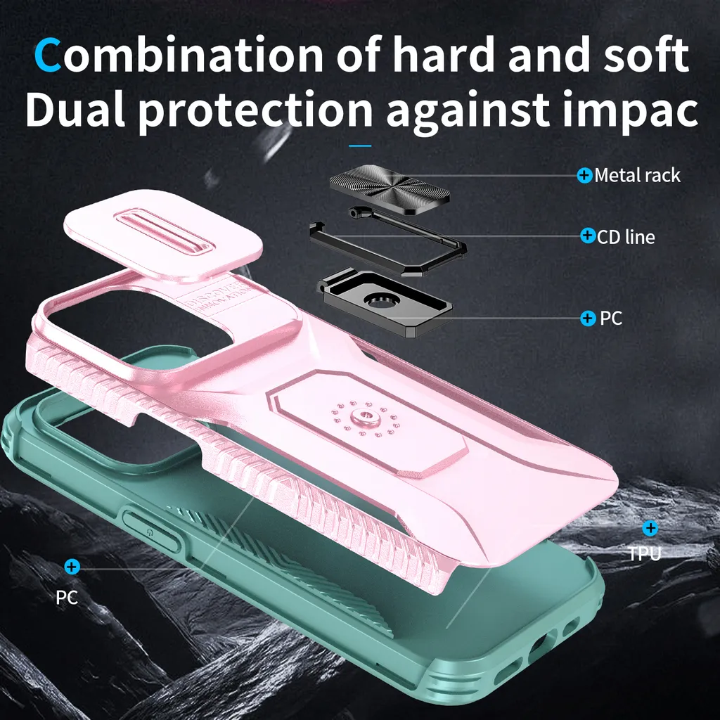 Cover iPhone 15 Pro Rosa Shockproof: Custodia con Supporto e Slide - 3